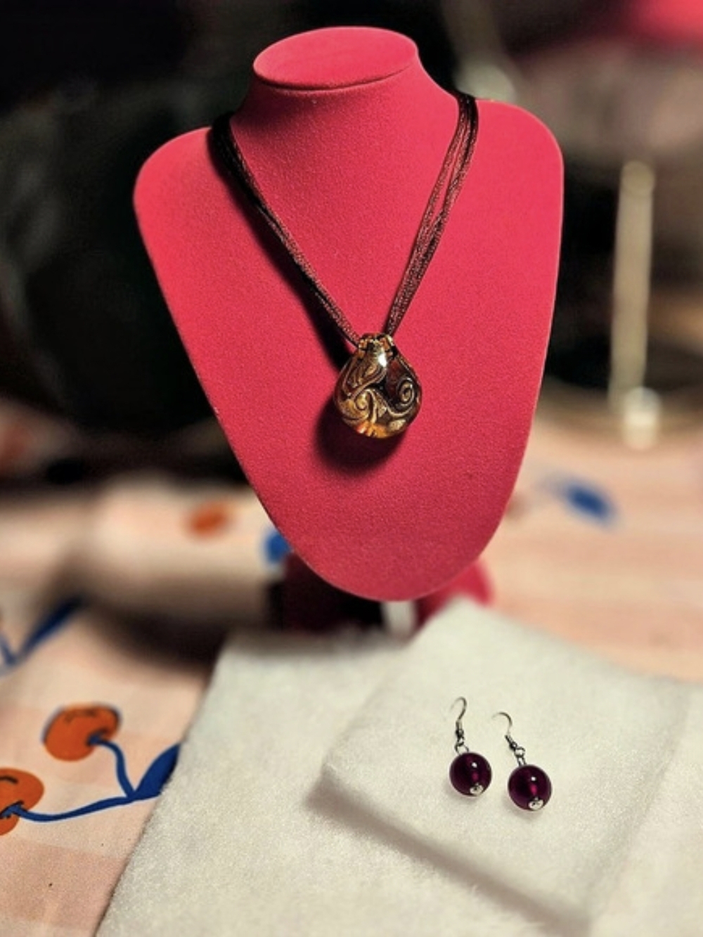 Authentic Stamped Murano Glass Italy Pendant Necklace & Earring Set